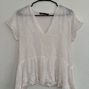 Zara Cream Embroidered Blouse